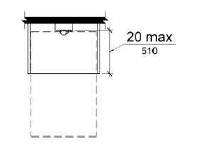 The maximum distance from the front edge of a counter within the telephone enclosure to the face of the telephone is 20 inches (510 mm). The telephone enclosure overlaps the clear floor space for a forward approach.